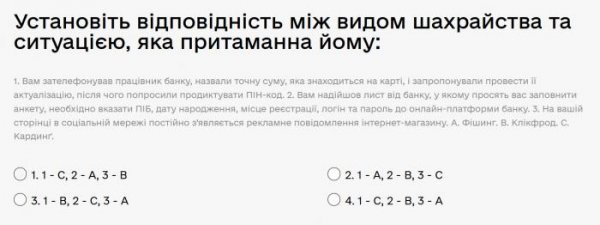 Установіть відповідність між видом шахрайства та ситуацією, яка притаманна йому...