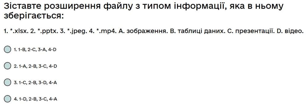Зіставте розширення файлу з типом інформації, яка в ньому зберігається...